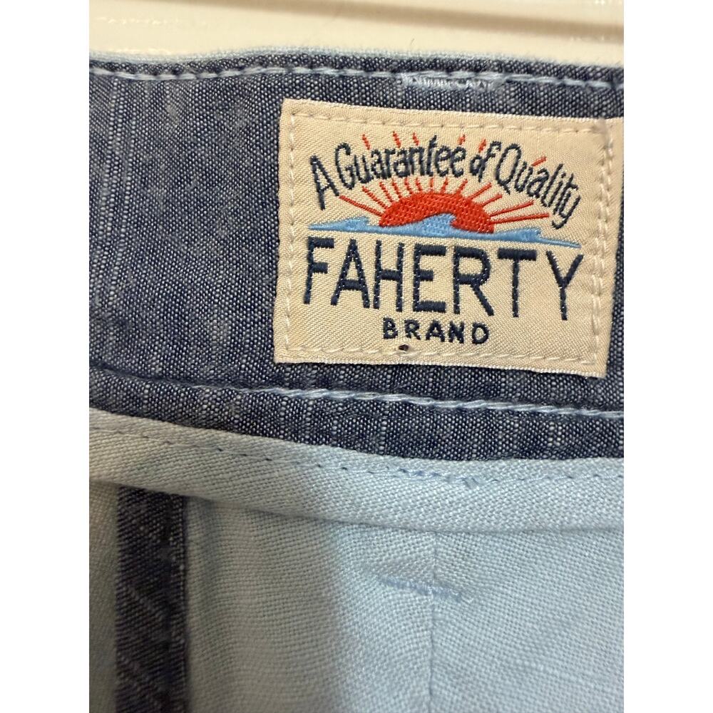 Faherty Linen Cotton Shorts Men’s Light Blue Flat Front Casual Sz 38 golf beach - Picture 2 of 8